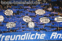 18.10.2010:
Aktion für fanfreundliche Anstoßzeiten zum Spiel gegen den MSV Duisburg.